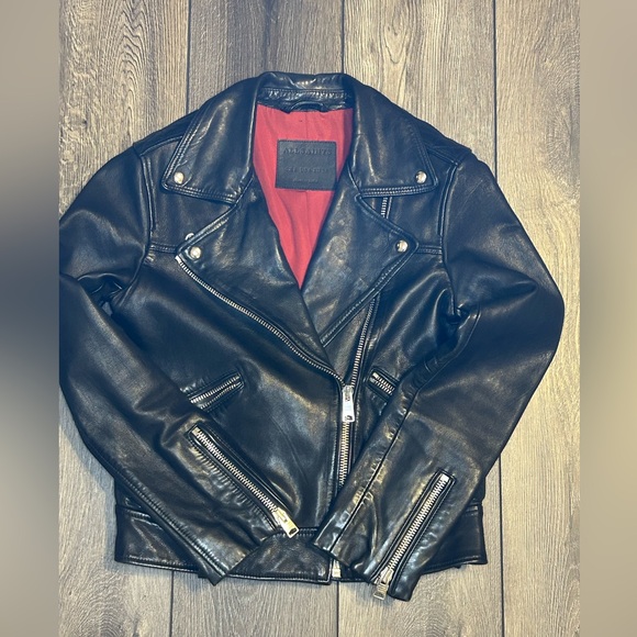 ALLSAINTS Leather Biker Moto Jacket Estae Black Sheep Leather –Size 4 - Picture 13 of 16